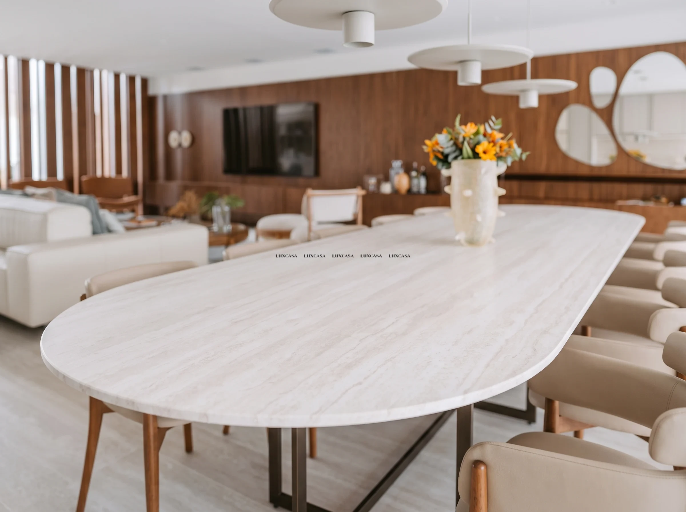 Đá nung kết Travertino Alba làm bàn ăn