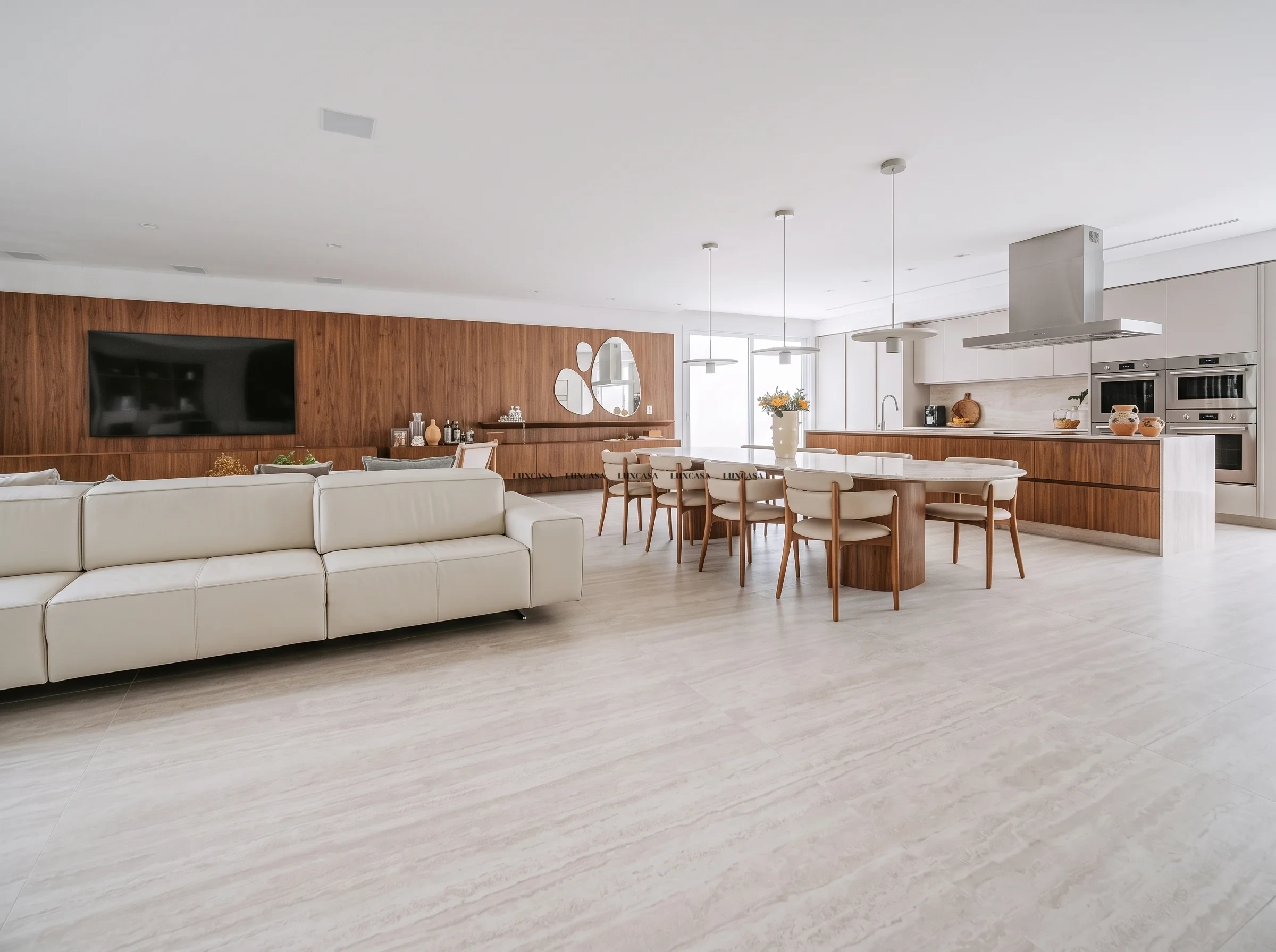 Đá nung kết Travertino Alba lát sàn nhà chính