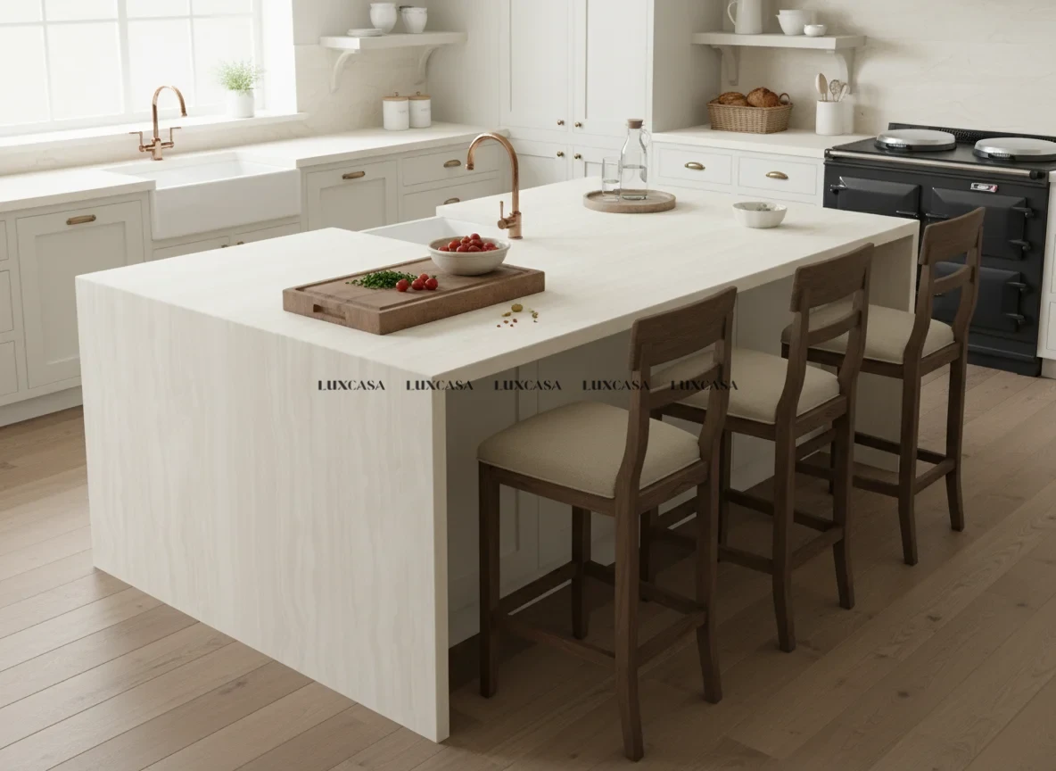 Đá nung kết Travertino Bianco làm bàn đảo (2)