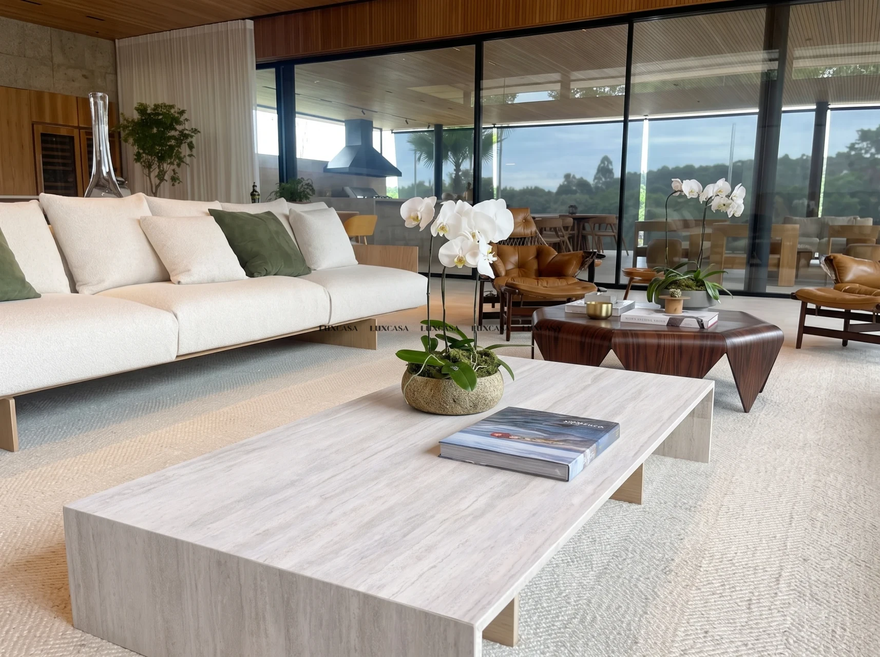 Đá nung kết Travertino Celeste làm mặt bàn