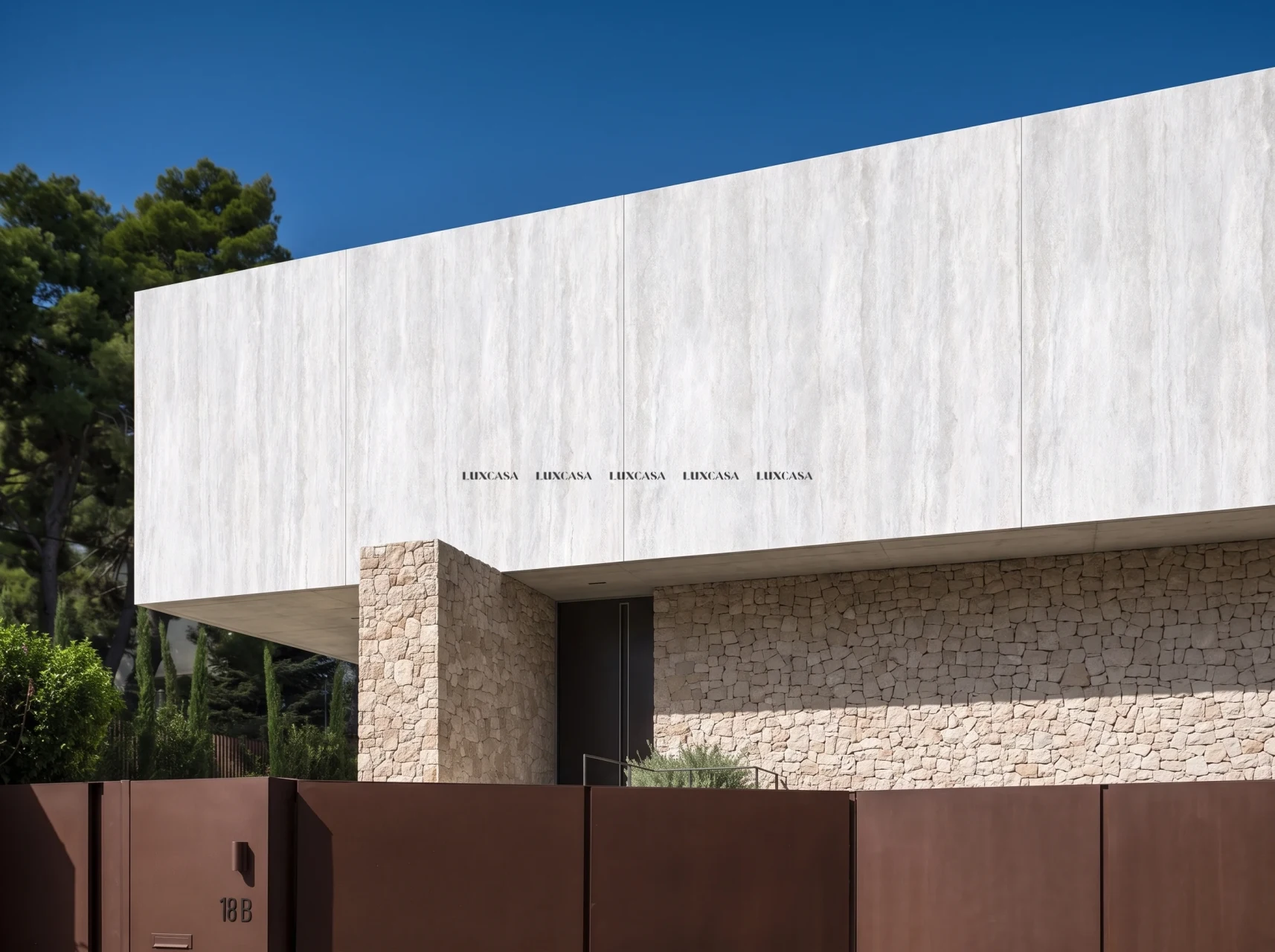 Đá nung kết Travertino Celeste ốp mặt tiền