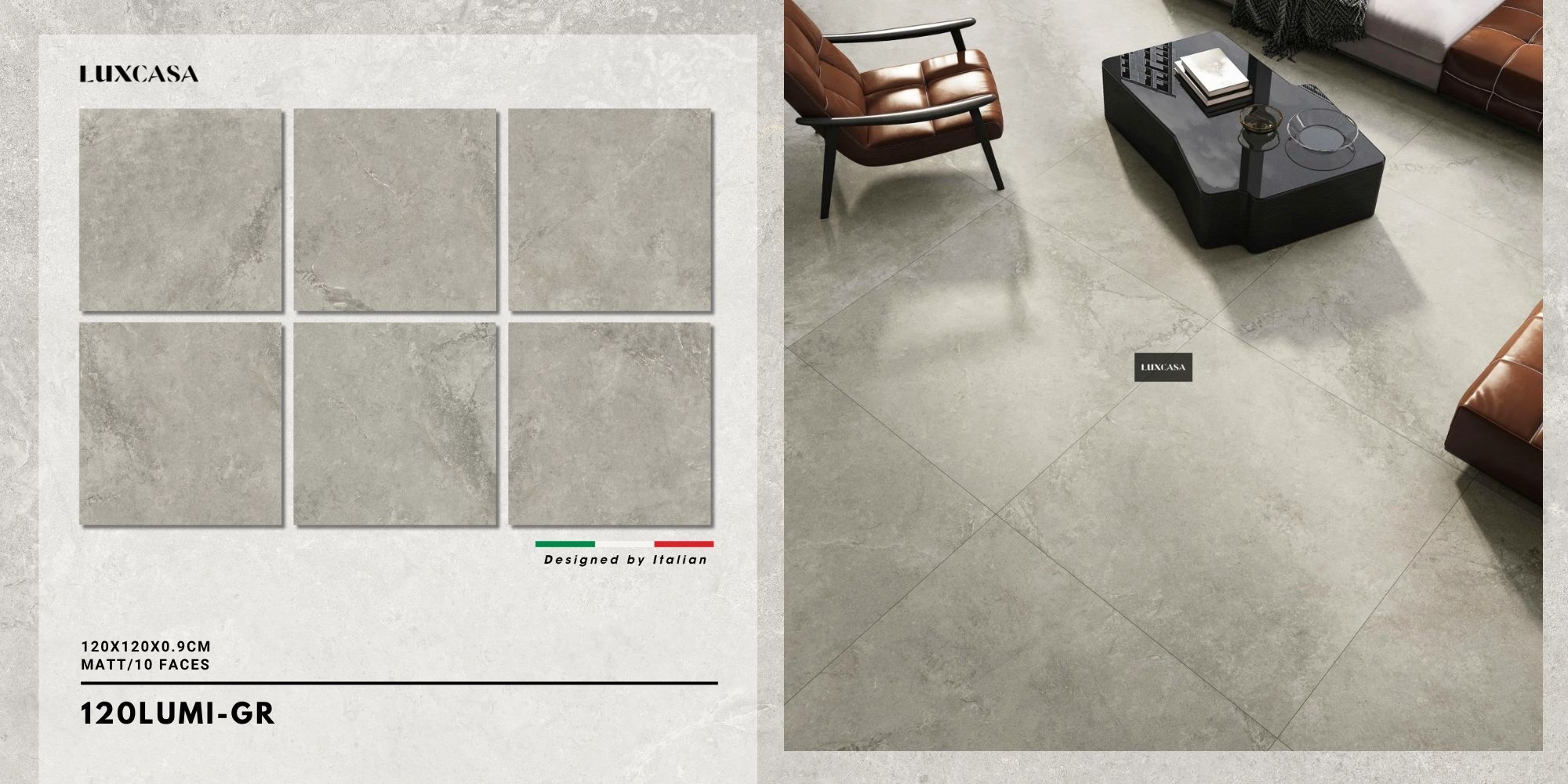 Mẫu gạch 1200X1200 men matt 120LUMI với bề mặt mịn và màu sắc trang nhã