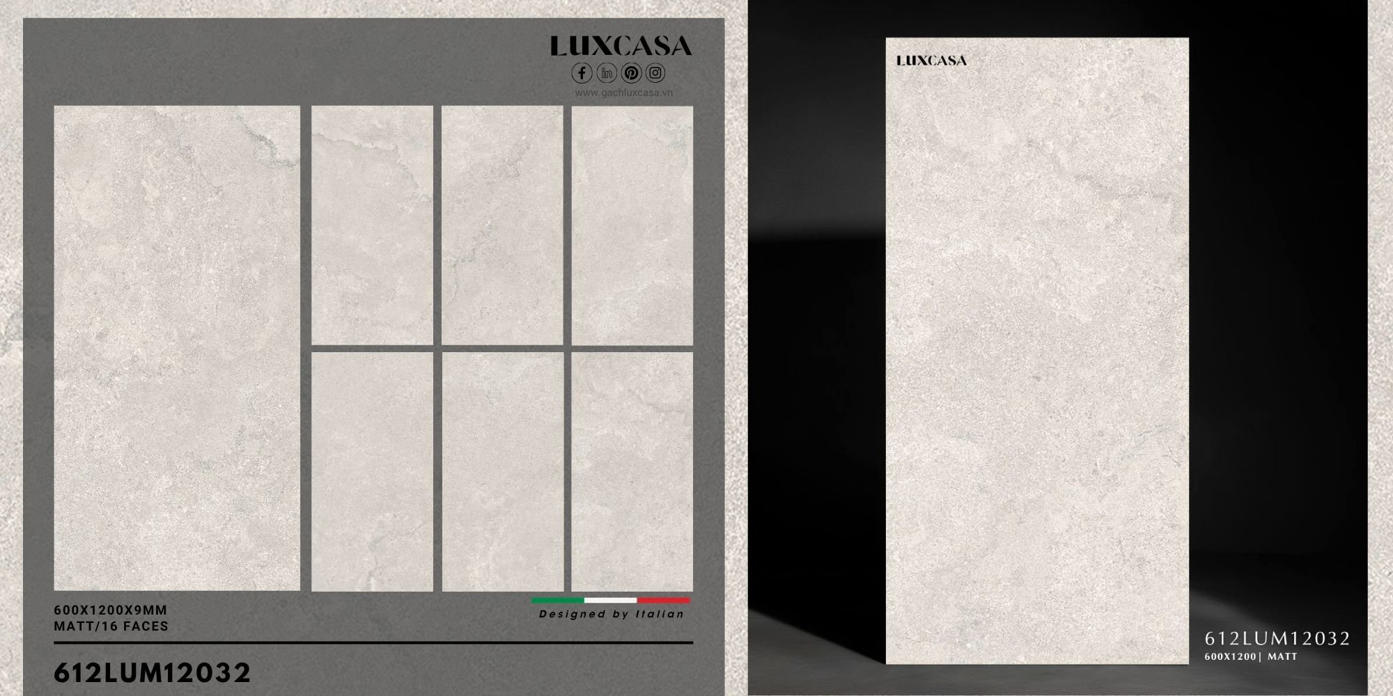Mẫu gạch 60x120 612LUM12030 với hoa văn hiện đại, dùng để ốp lát cho không gian nội thất.