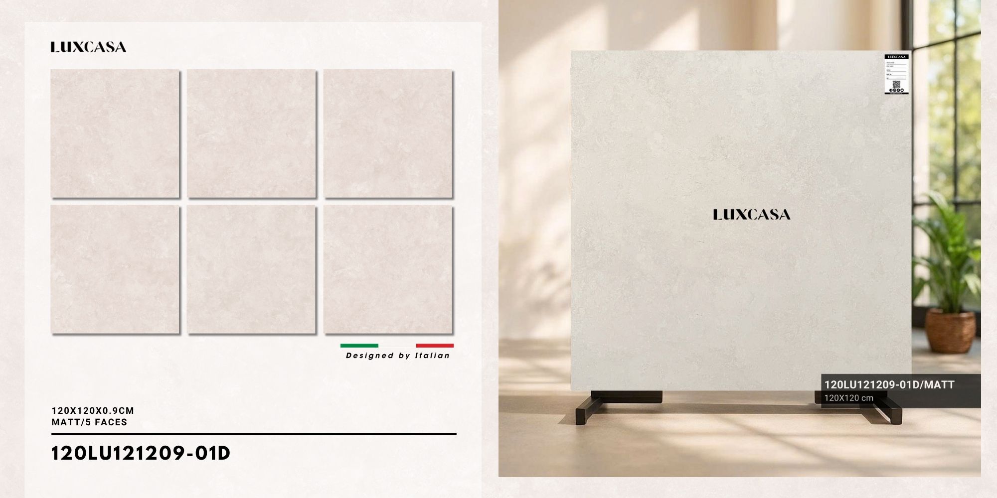Mẫu gạch ốp nền 1200X1200, 120LU121209, thích hợp cho trang trí nội thất hiện đại