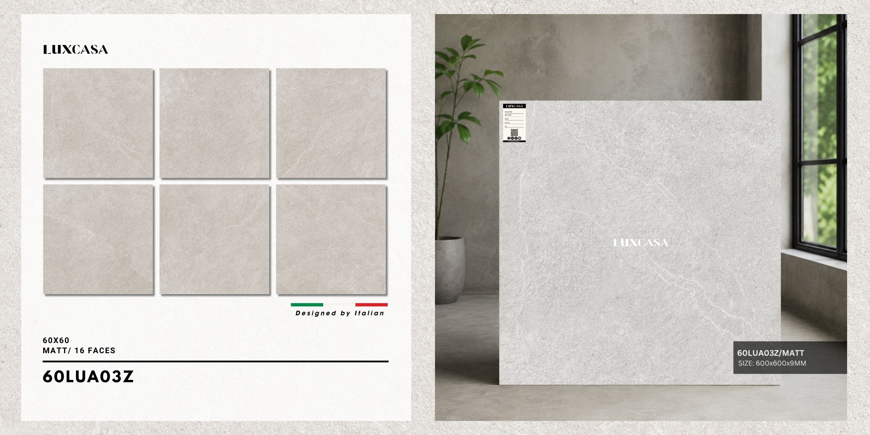 Hình ảnh bộ sưu tập 3 mẫu gạch giả đá mờ 60x60 thuộc BST 60LUA0