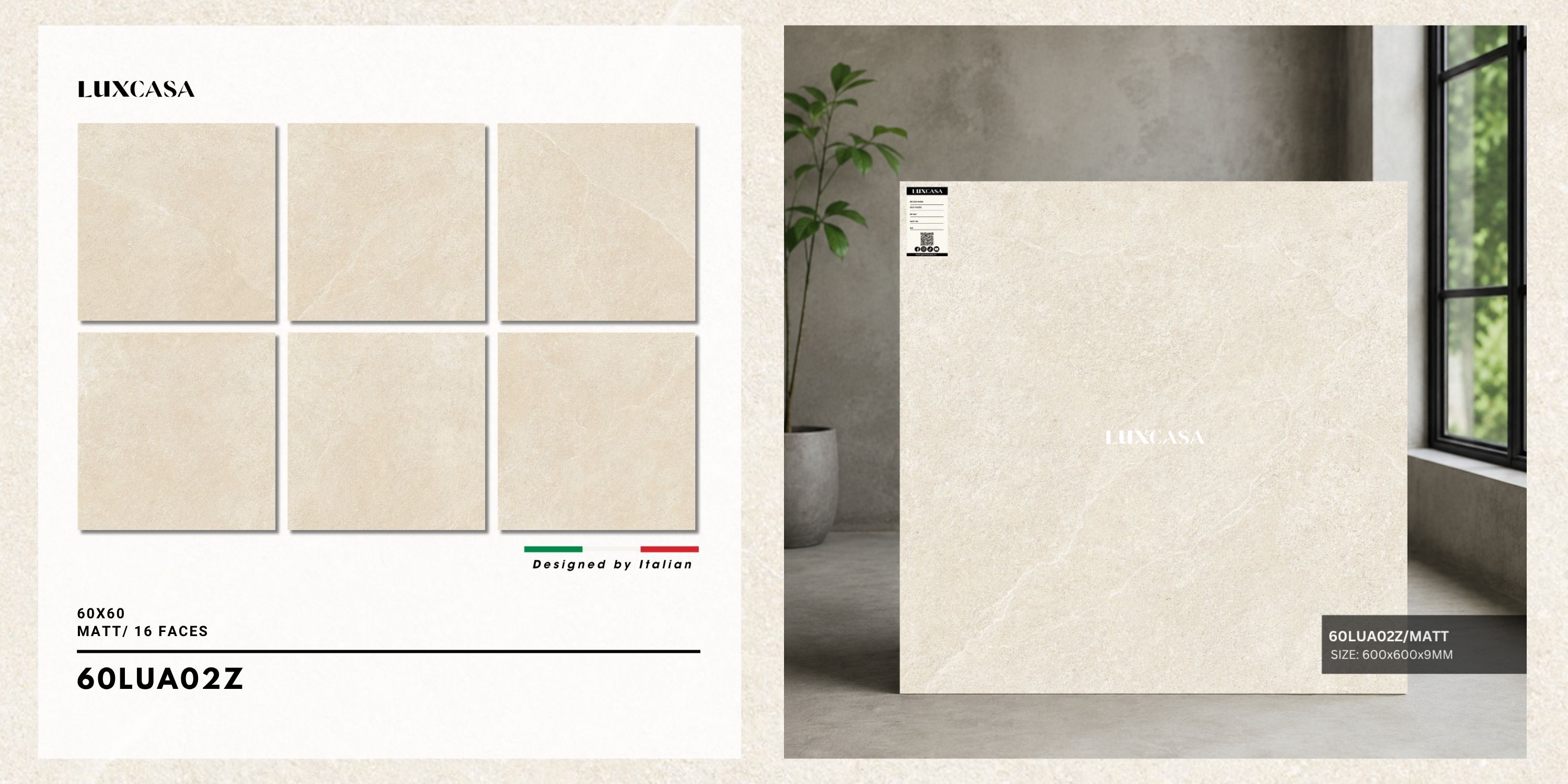 Hình ảnh 3 mẫu gạch giả đá mờ kích thước 60x60, phù hợp cho trang trí nội thất và ngoại thất