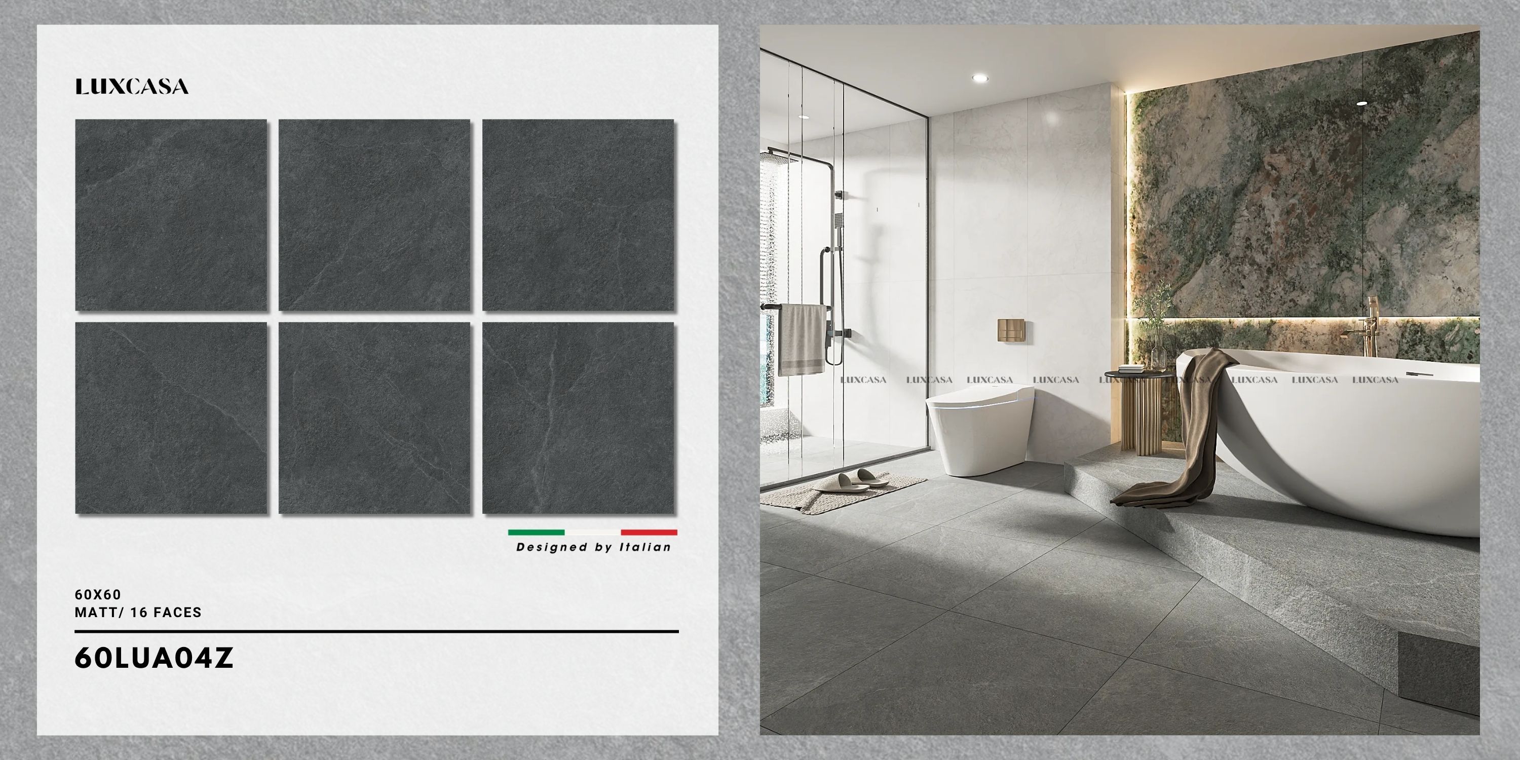 Ảnh của BST 3 mẫu gạch giả đá mờ 60×60, thể hiện thiết kế sang trọng và hiện đại