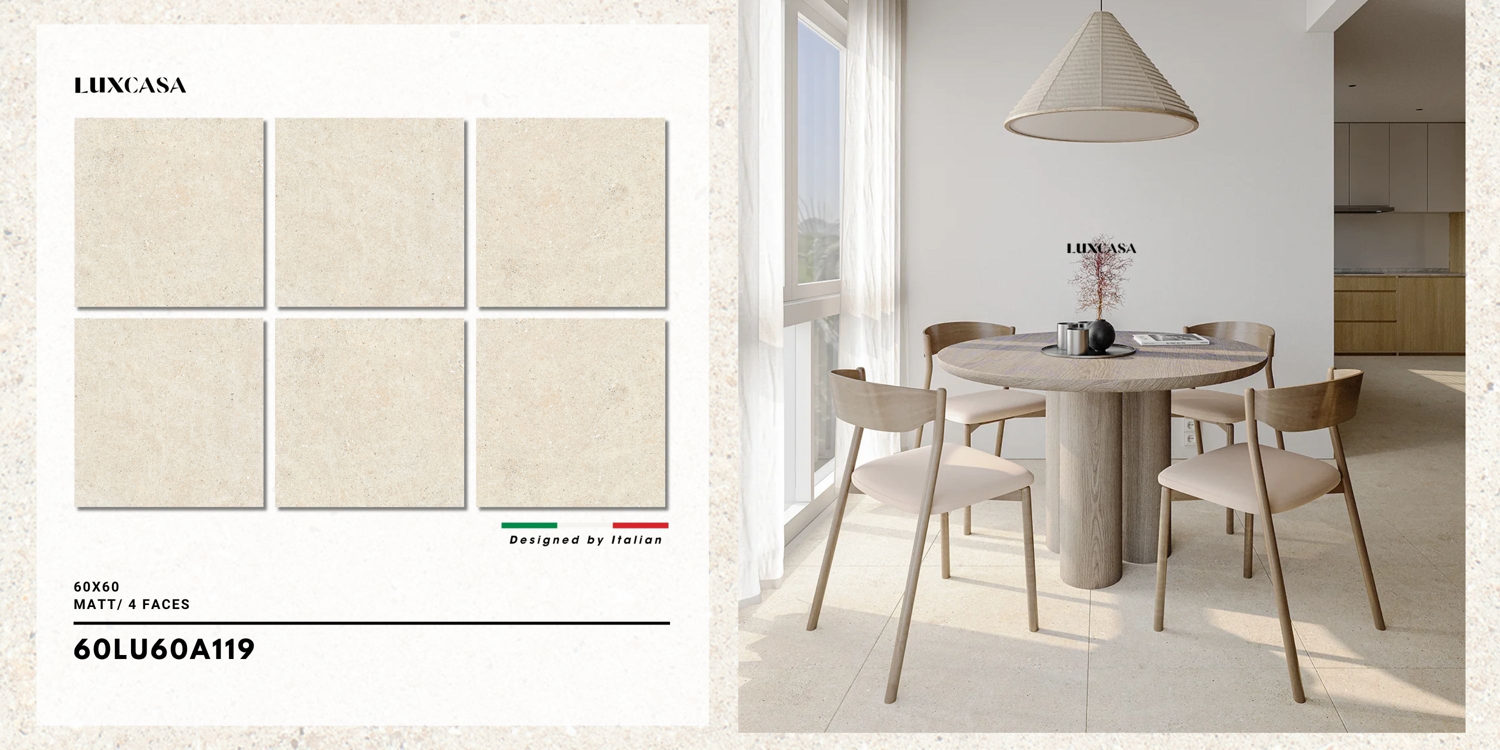 Gạch ốp nền 60x60 chất lượng cao, mẫu 60LU60A với thiết kế hiện đại