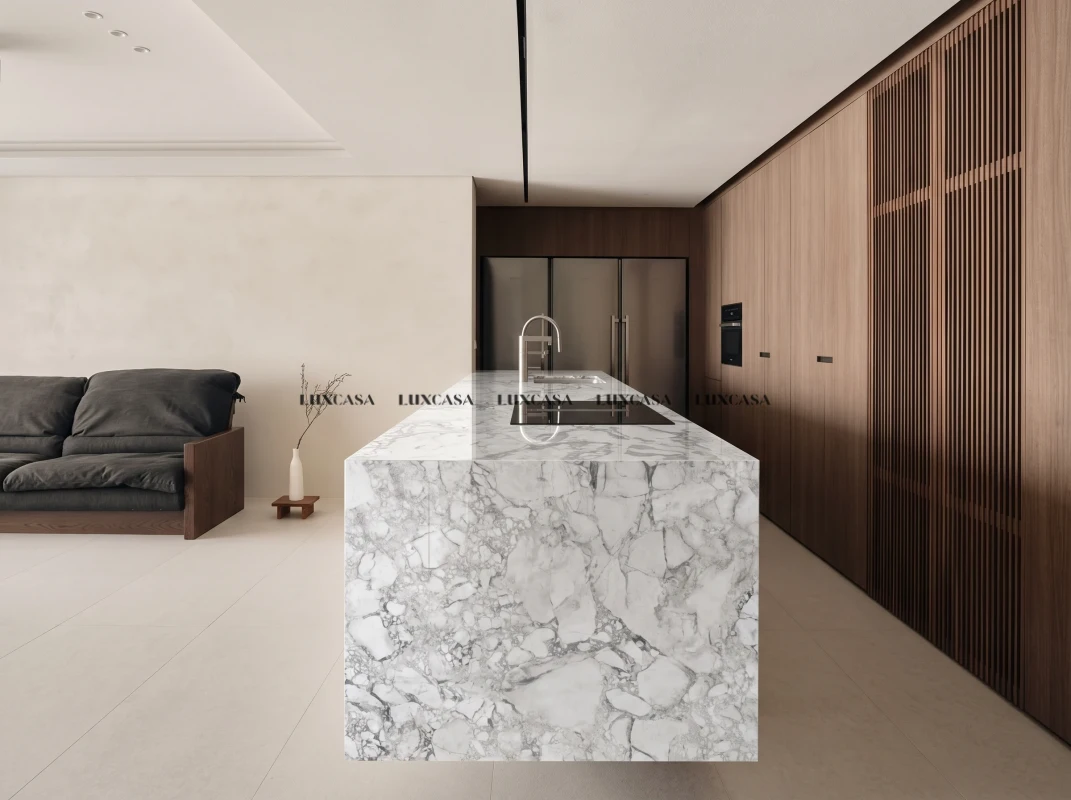 Đá nung kết Arabescato Super làm bàn đảo bếp