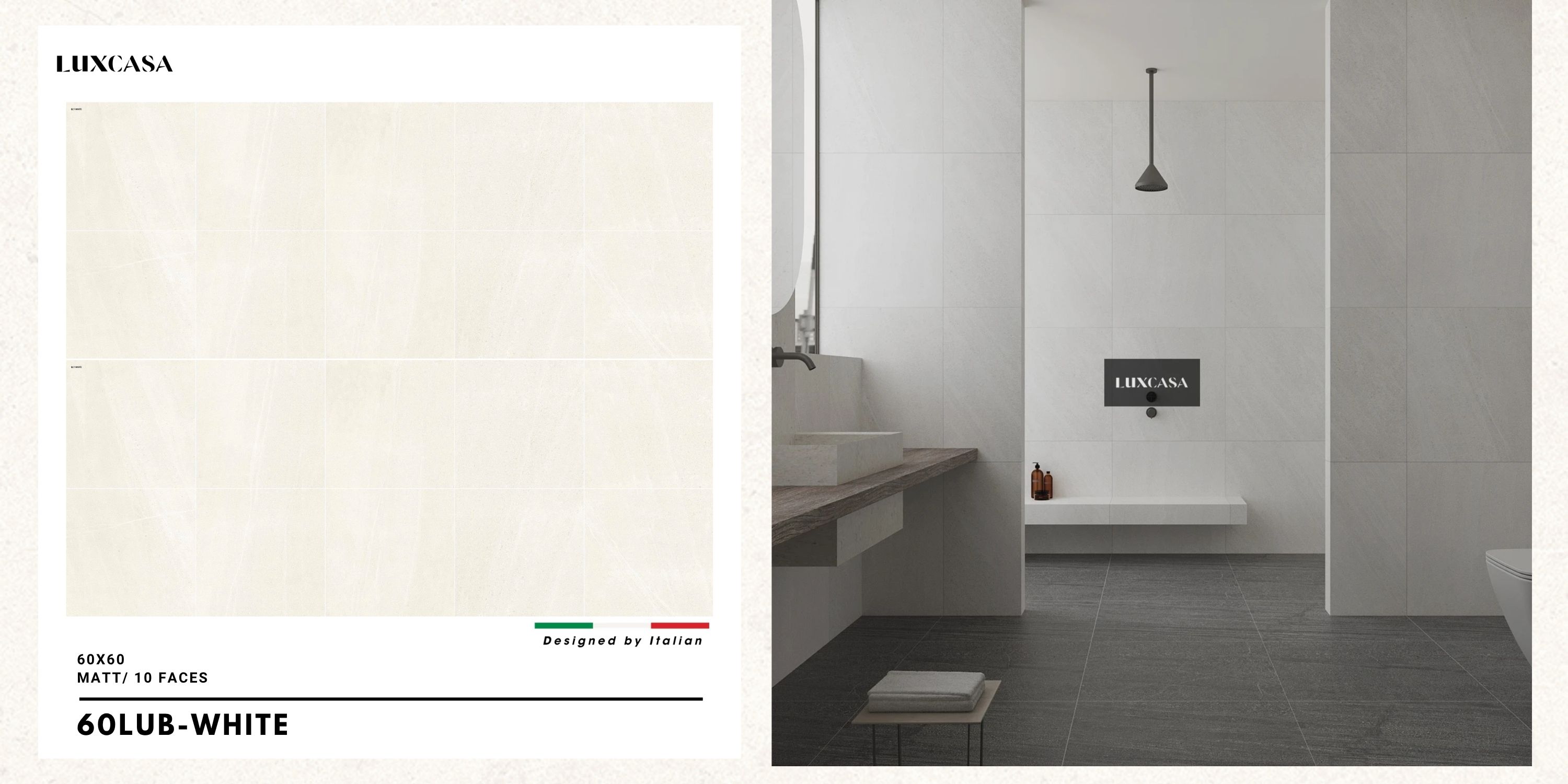 Hình ảnh gạch 600×600 60LUBLT-WHITE với màu trắng tinh khiết, dùng để ốp lát