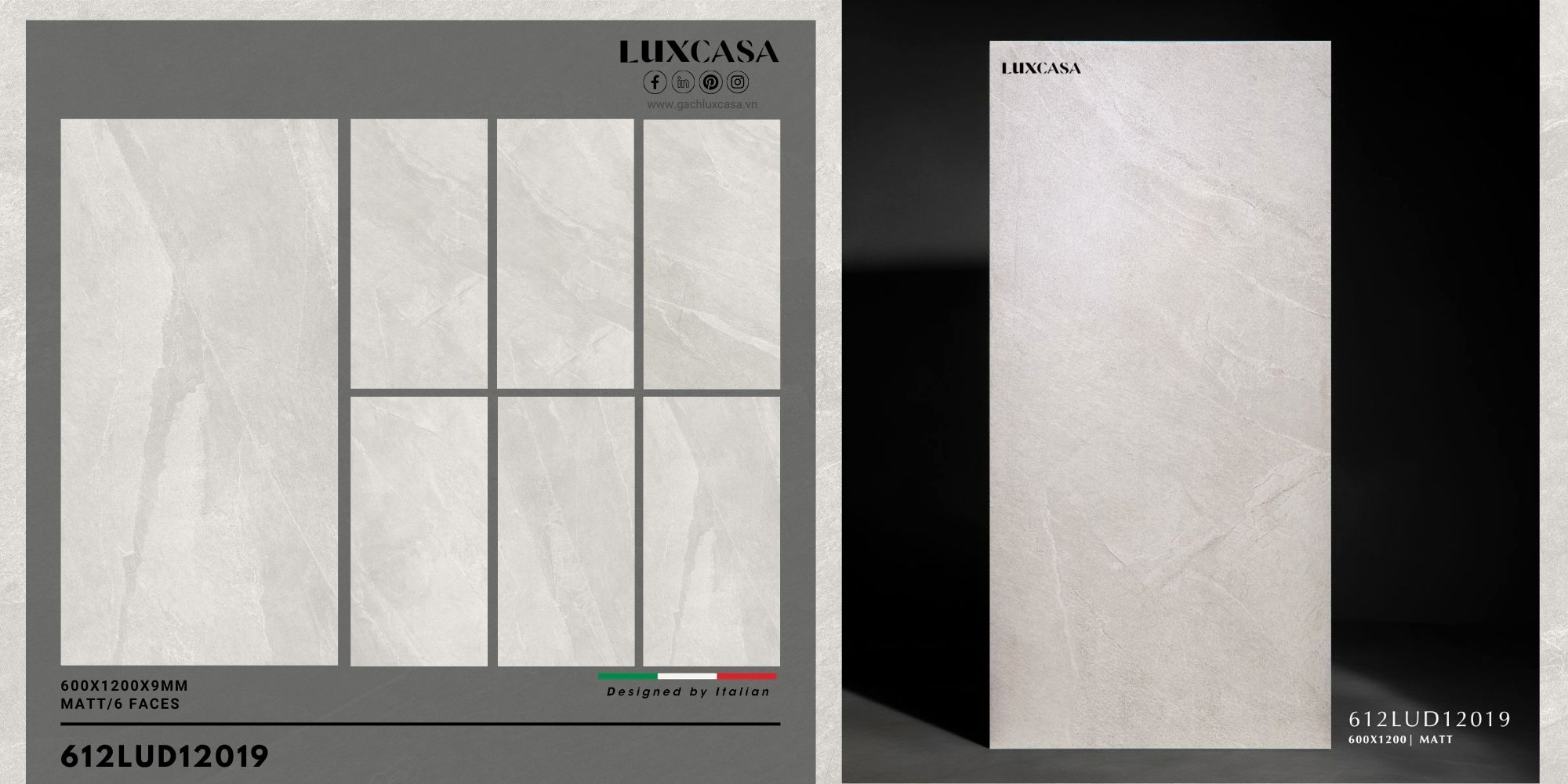 Hình ảnh gạch matt 60x120 612LUD12019, sản phẩm gạch ốp lát chất lượng cao với bề mặt mịn màng và thiết kế hiện đại.