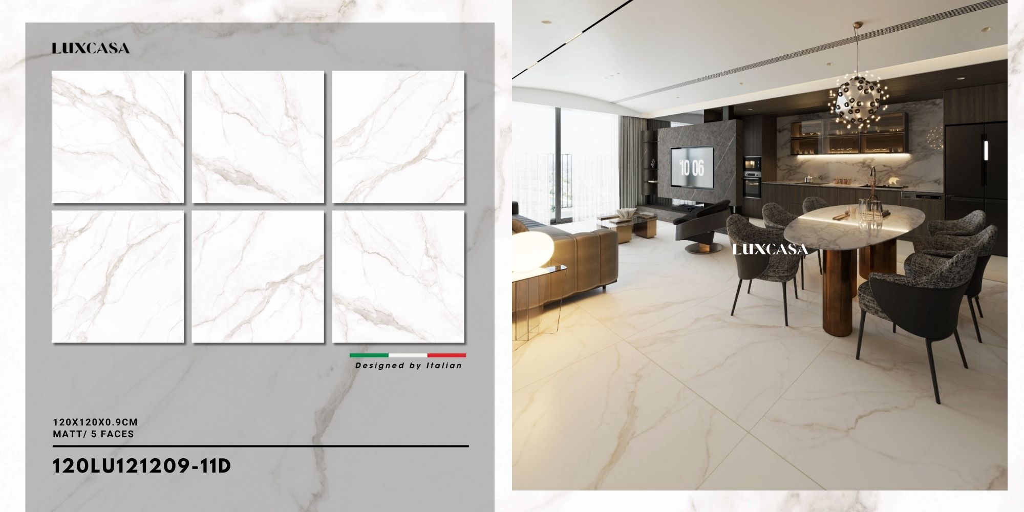 Gạch nền 1200x1200 màu trắng, chất liệu bền đẹp, thích hợp cho nhiều không gian