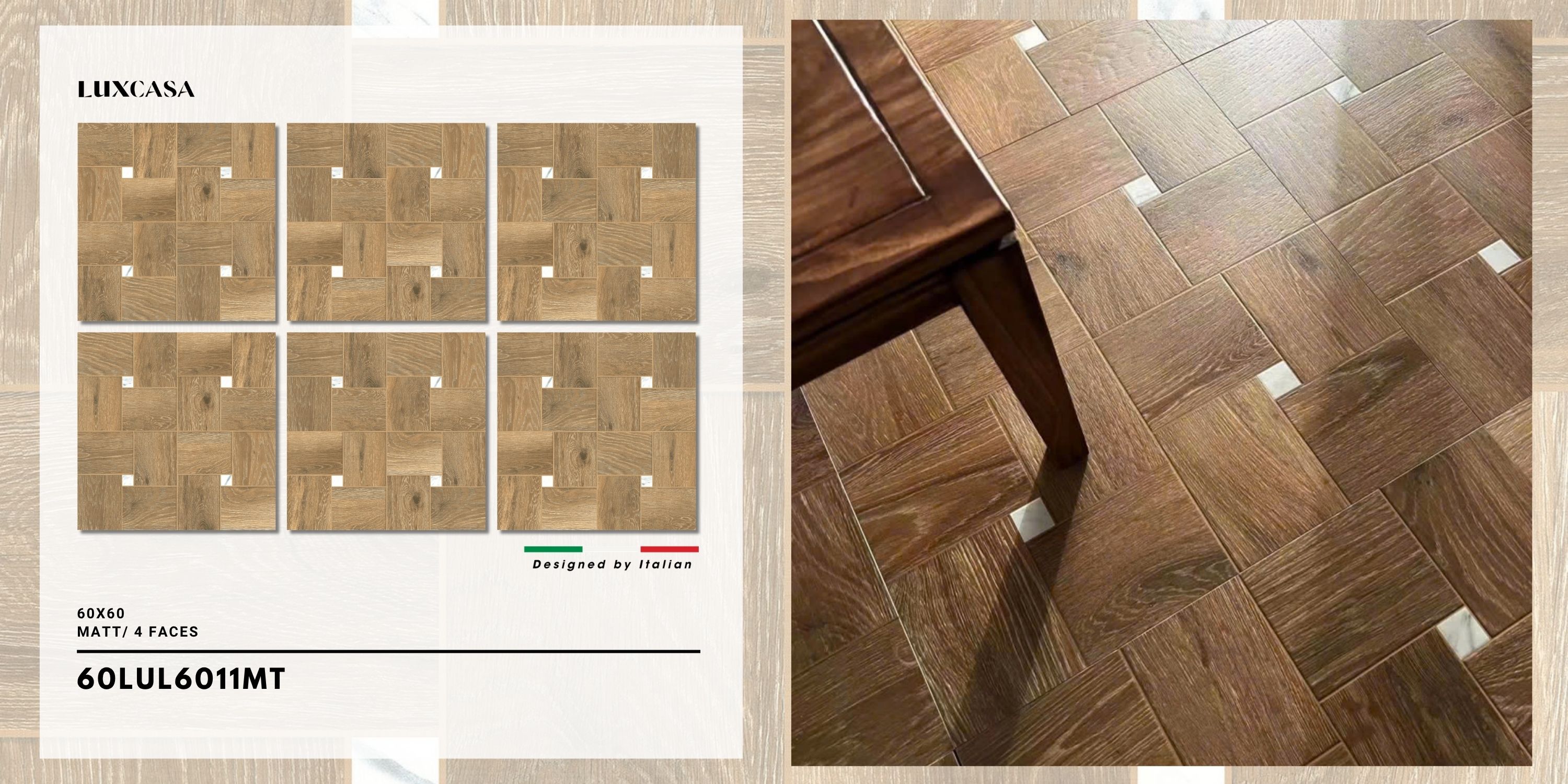 Gạch vân gỗ 60x60 60LUPL6011 với thiết kế tự nhiên, phù hợp cho trang trí nội thất
